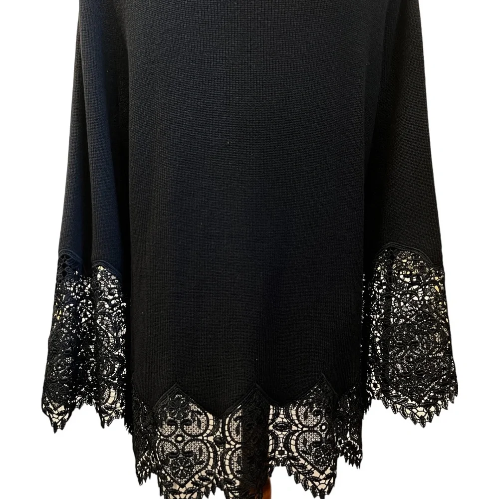Chico's Black Size Large Lace Sleeve Pullover Sweater - Picture 5 of 8